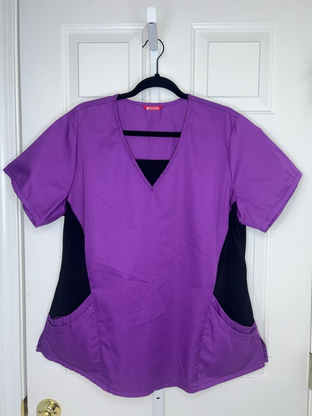 Tailor’s Purple V-Neck Scrub Top with Black Side Panels